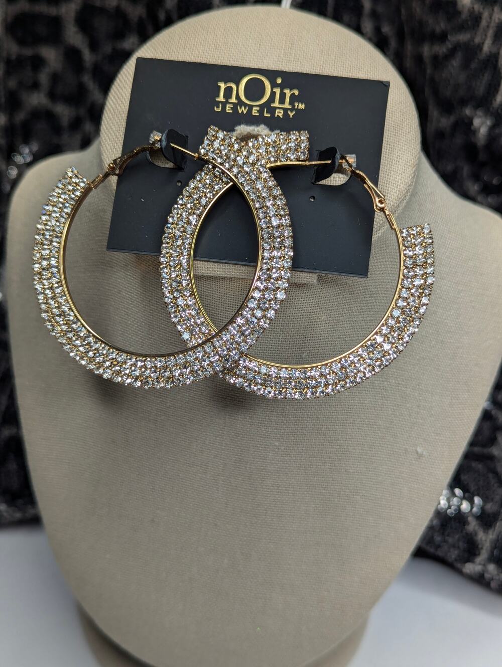 nOir Round Gold Rhinestone Hoop Earrings Sparkling Statement Hoops